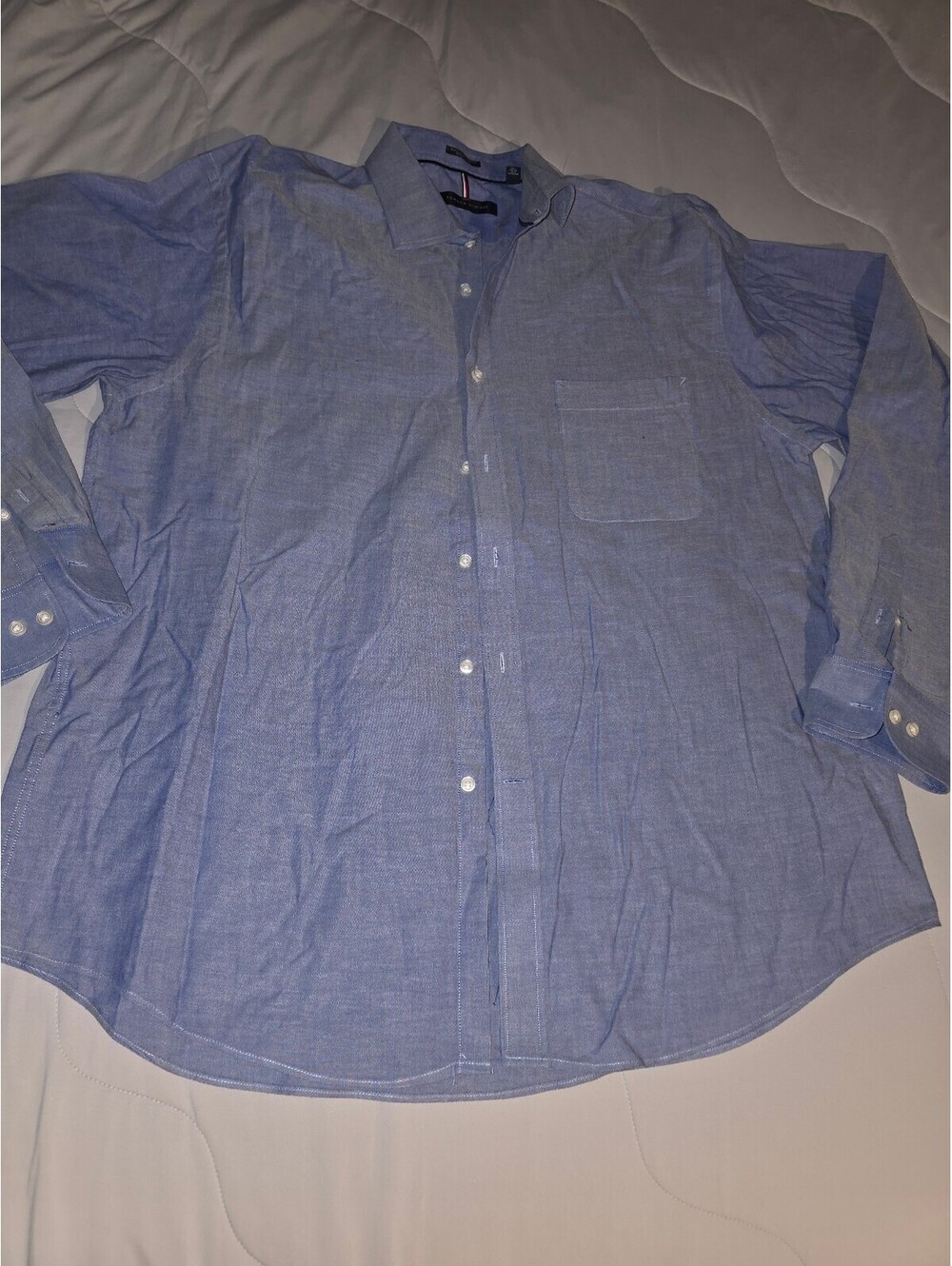 Tommy Hilfiger Button-Up Dress Shirt Men's 17-17 1/2 36/37 Blue Long Sleeve